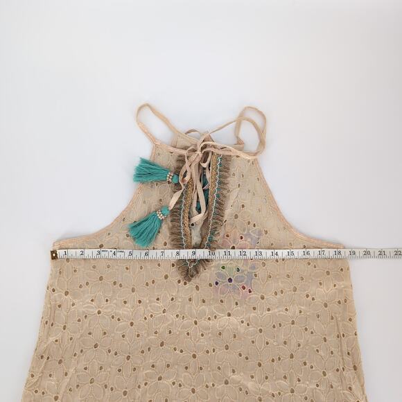 Gypsy Queen Paris Collection Beige & Turquoise Eyelet Halter Top - Size M/L -NWT - Picture 9 of 16